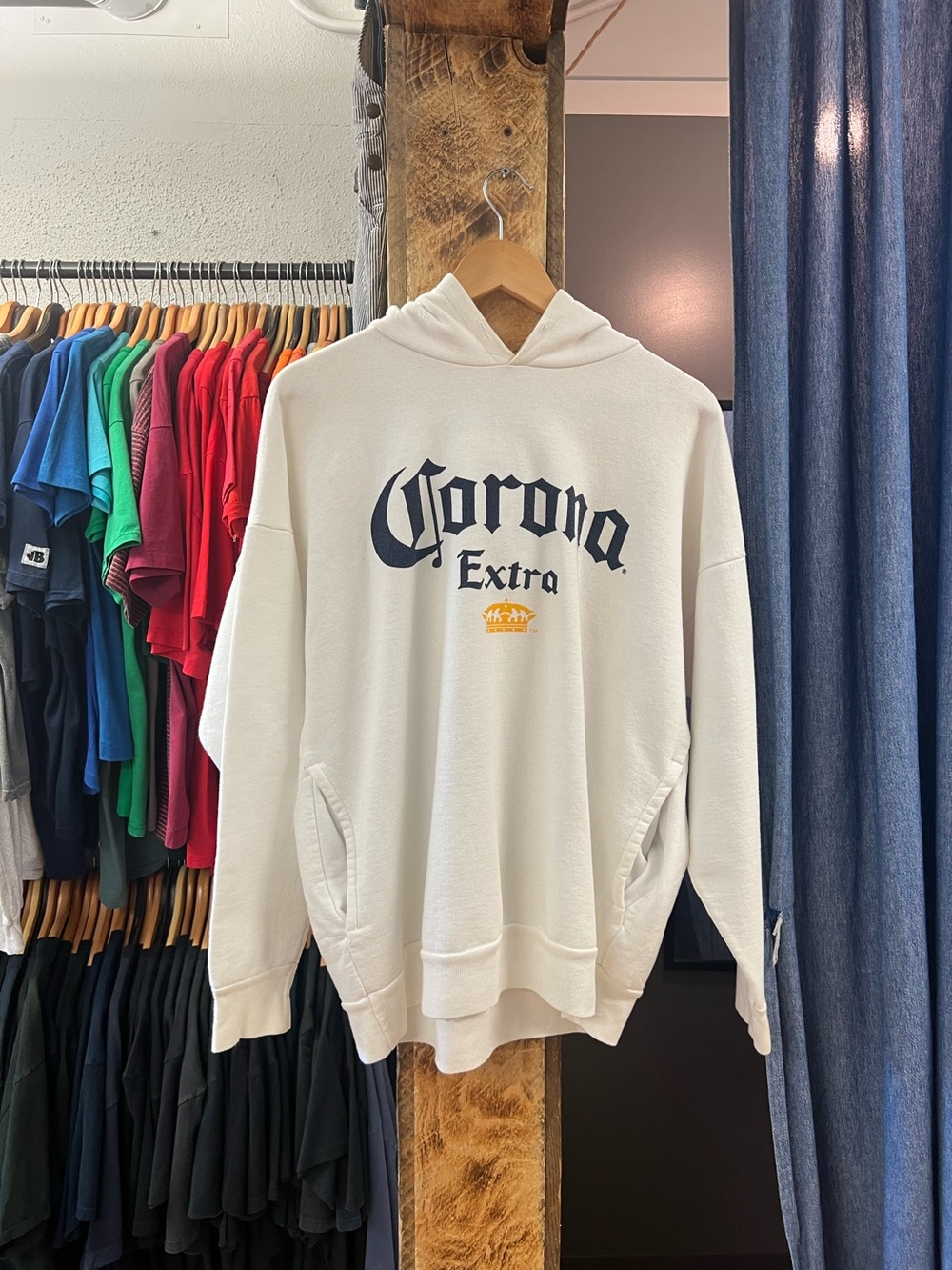 Vintage Corona White Hoodie With Yellow Hood Lining